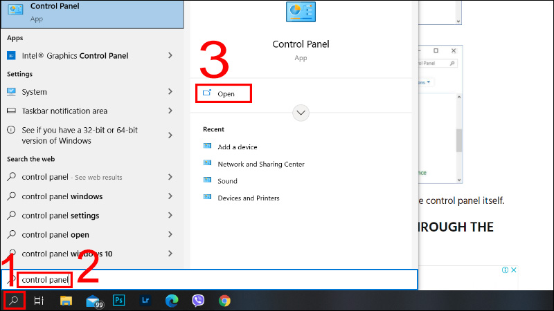 Tìm kiếm và mở Control Panel Tìm kiếm và mở Control Panel